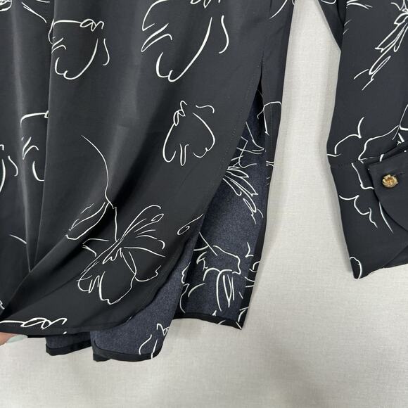 Petite Studio NYC Shirt Womens Large Black Abstract Floral Blouse Academia Prep - Picture 5 of 13